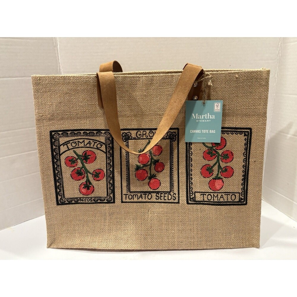 Martha Stewart Canvas Tomato Seeds Tote Bag. Styled like a rustic jute